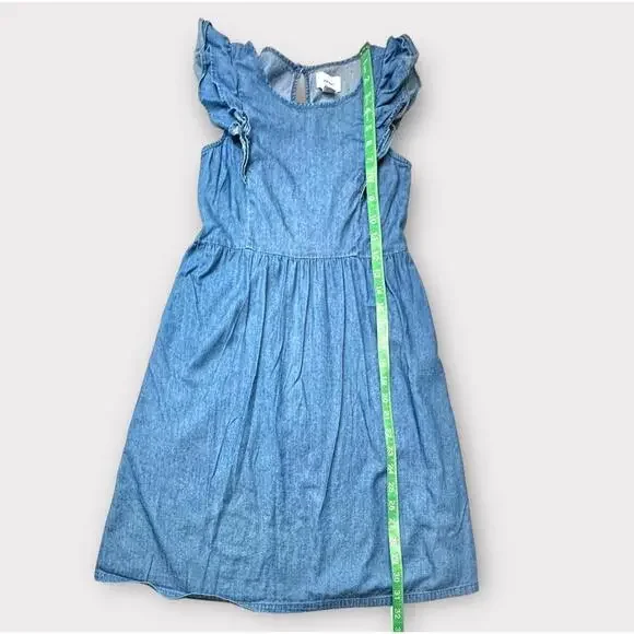 Old Navy Girls Chambray Dress Sleeveless Ruffle Med Wash Blue Knee Length Size M - Picture 9 of 13